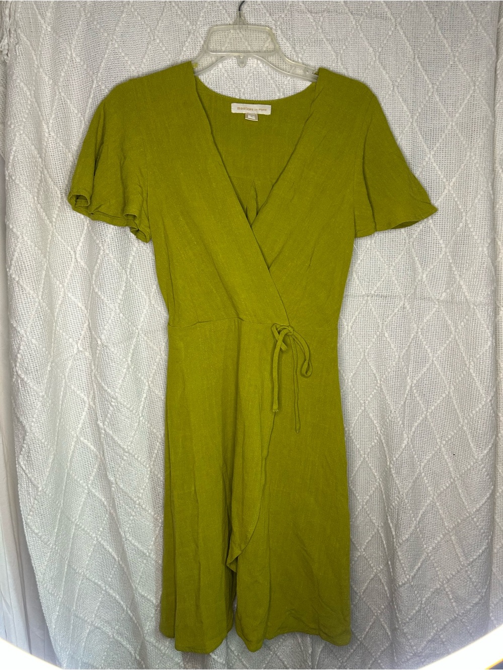 Monteau Los Angeles Green Wrap Midi Dress with Tie Waist